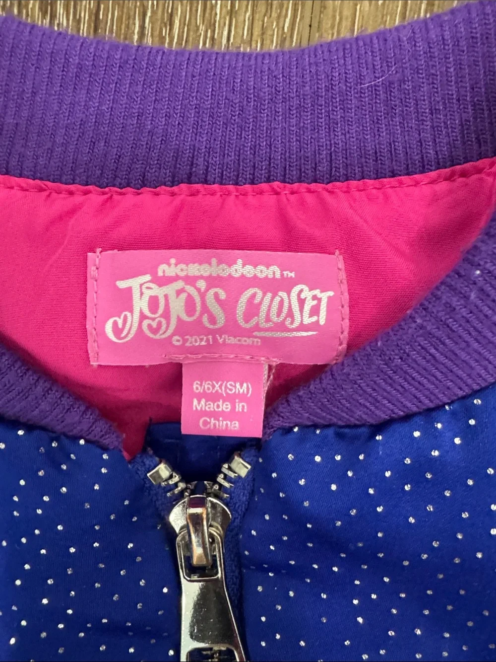 JoJo Siwa Girls Shiny Blue and Purple Zip Jacket with Pink Trim